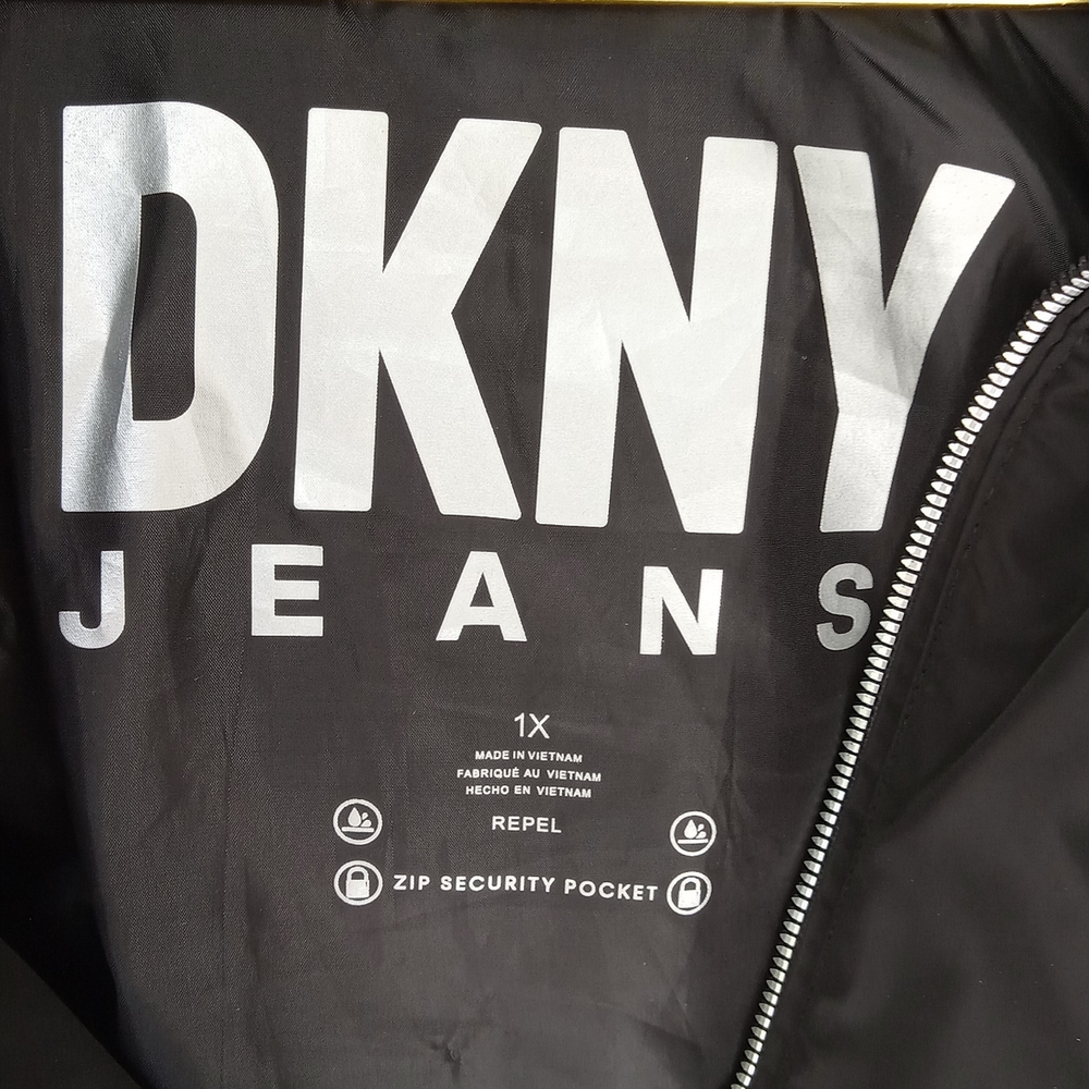 DKNY Black Puffer Jacket with Fur Trim - Picture 3 of 8